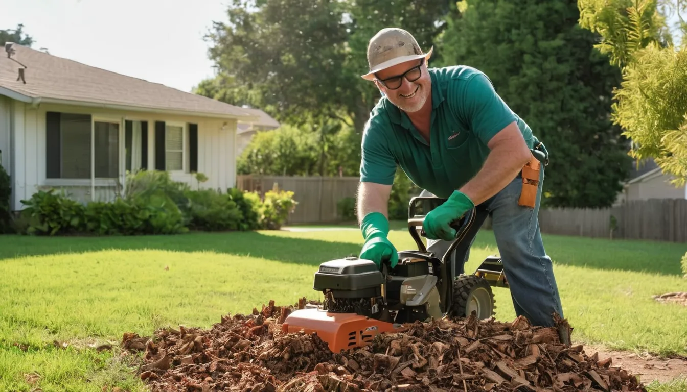 Provider grinding a tree stump in a residential yard in Hoover